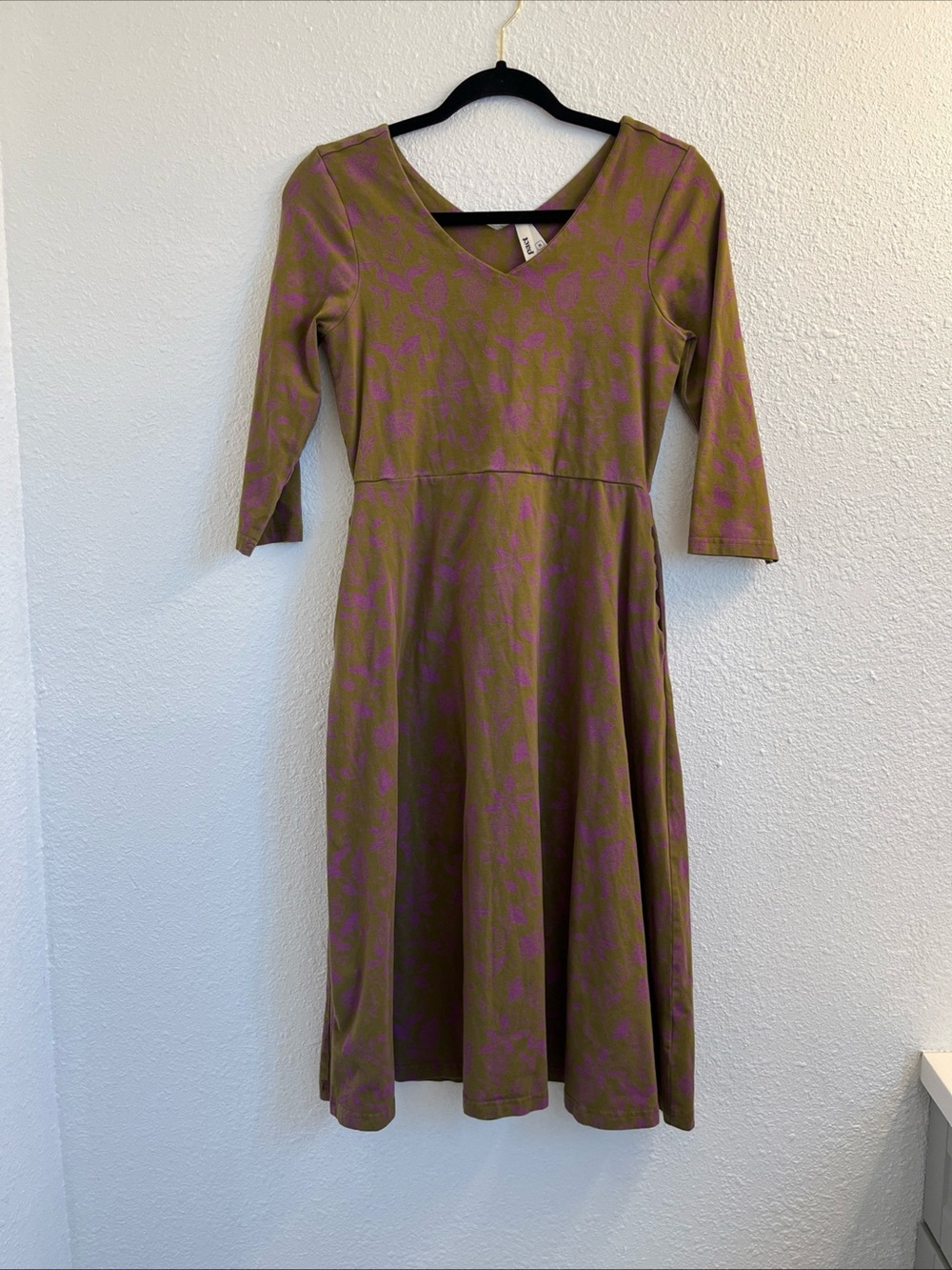 Pact Fit And Flare Midi Party Dress M Floral Organic Cotton Pockets Stretchy